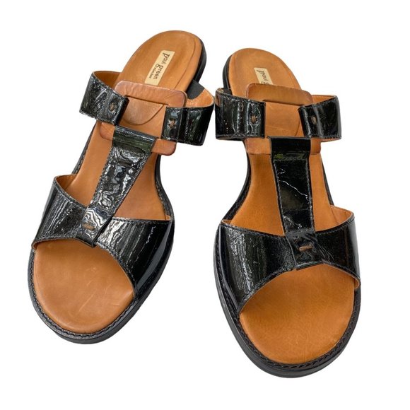 Paul Green Munchen 6 1/2 (fit US 8, 38) slip on heel‎ sandals black patent - Picture 7 of 10